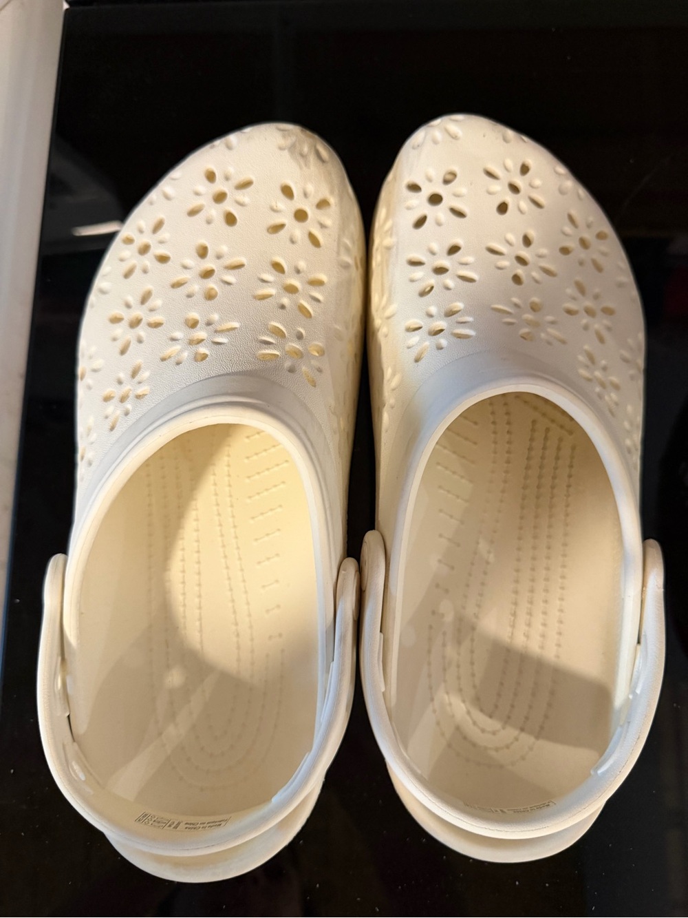 CROCS Cream Floral Cutout Slip-On Clogs